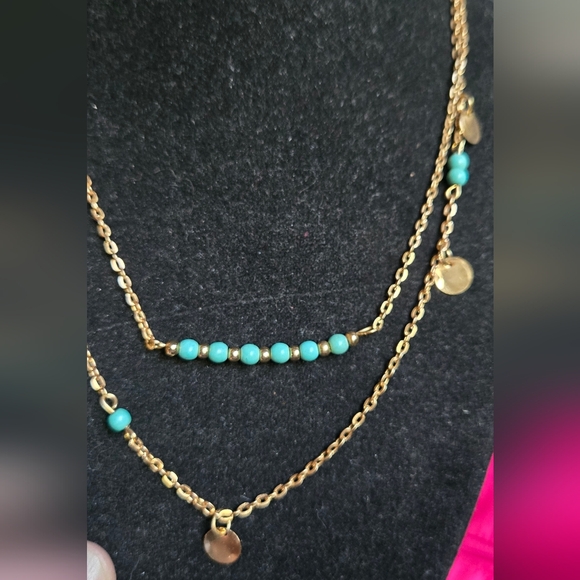 Turquoise Gold Tone Layered Necklace - Picture 3 of 4